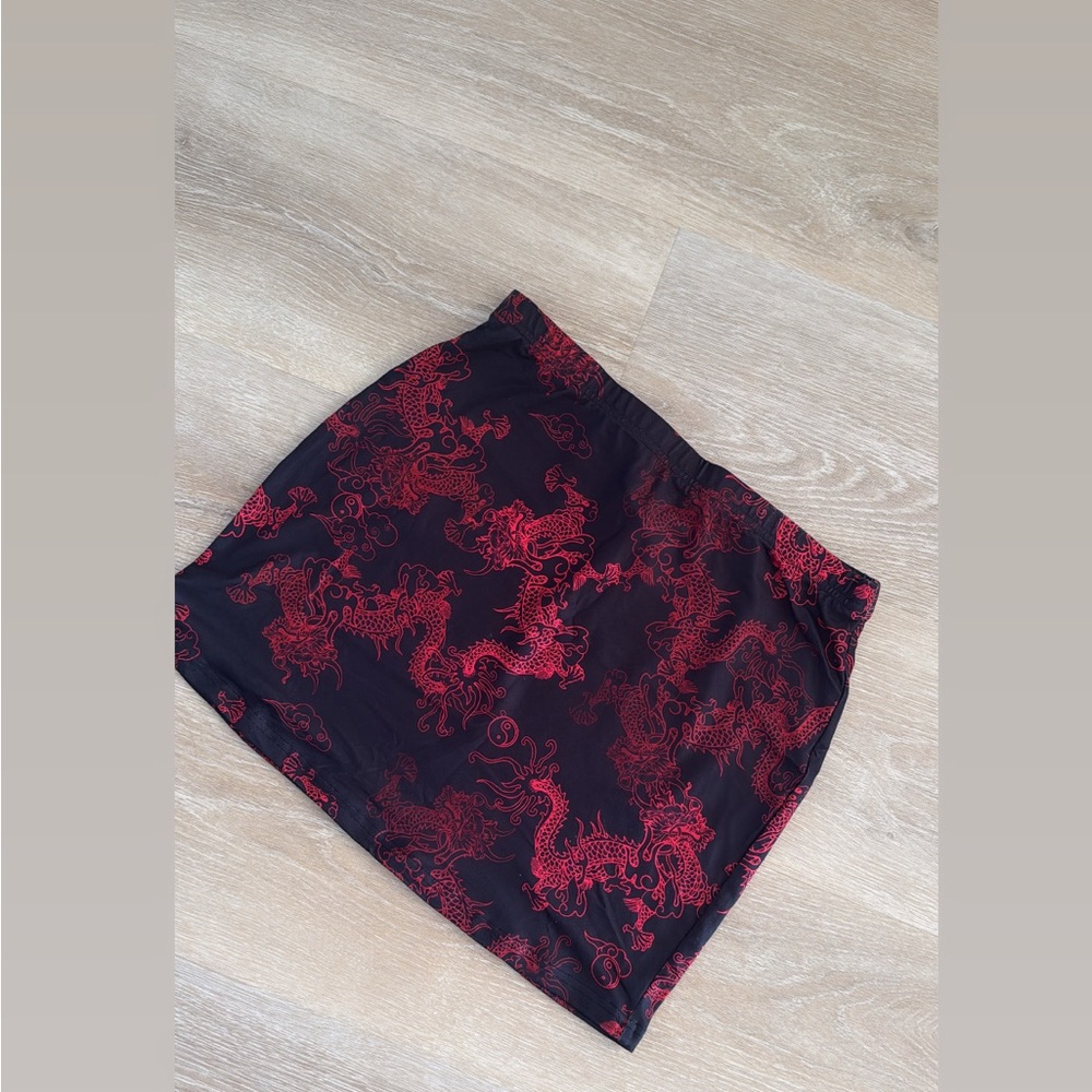 Black Skirt with Red Dragon Print